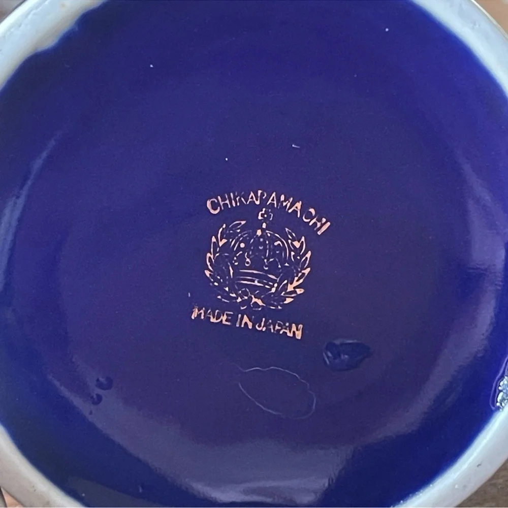Chikaramachi Noritake Cobalt Blue Gold Bird Coffee Pot Cup Saucer Japan Vtg 40s